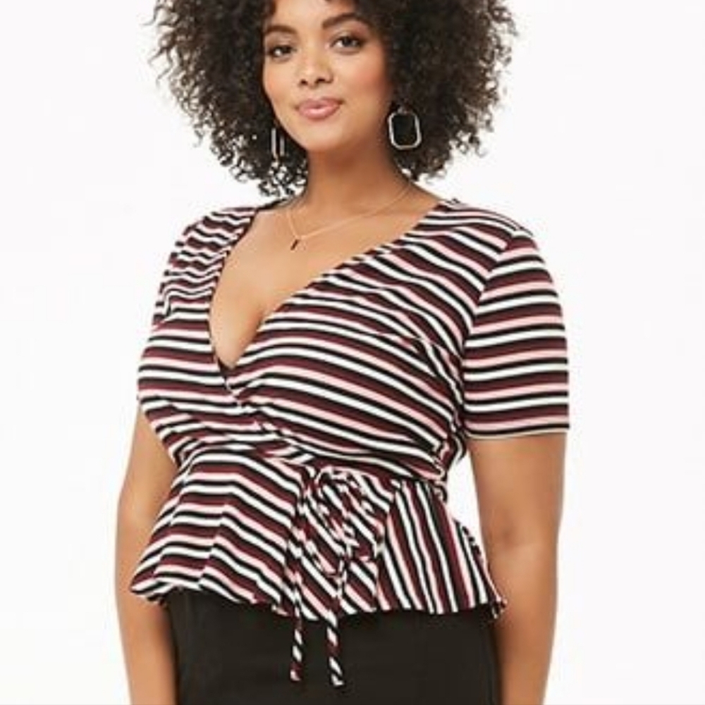 Forever 21 Multicolor Striped Peplum Blouse Size 3X